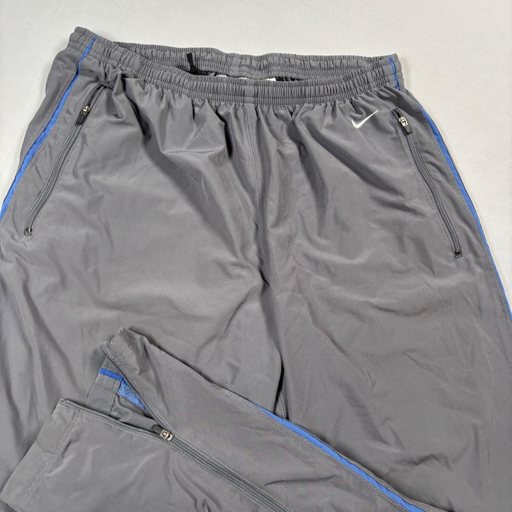 Nike Track Pants Mens L‎ Gray Blue Stripe Fit Dry Zipper Pockets Ankle Zips VTG